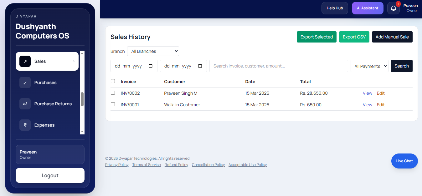 Sales reports dashboard